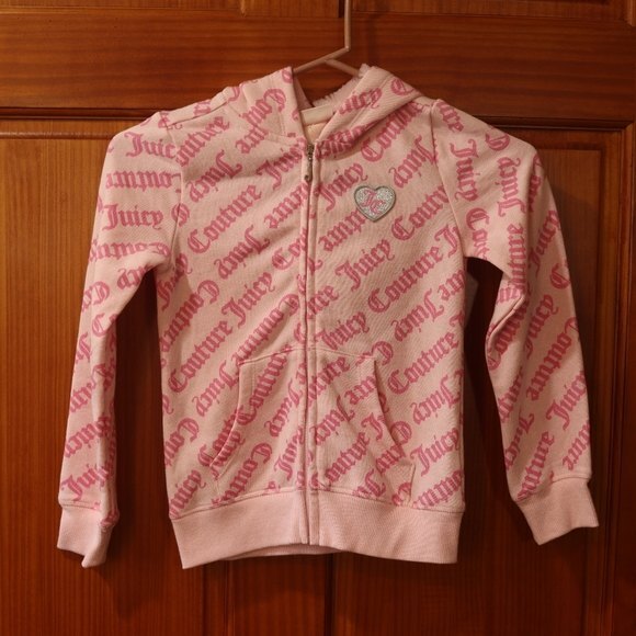 Juicy Couture Pink Spellout All Over Print Hoodie Full Zip Hoodie Girls 6X - Picture 11 of 11